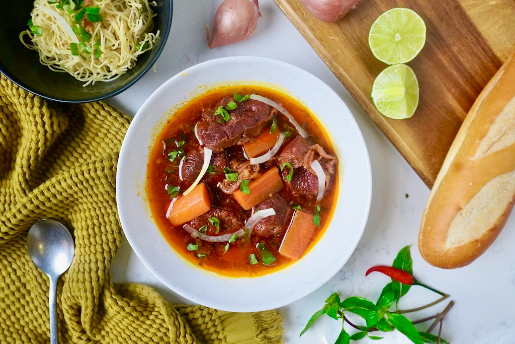 Bò Kho Recipe - Vietnamese Beef Stew - Baguette - Egg Noodles