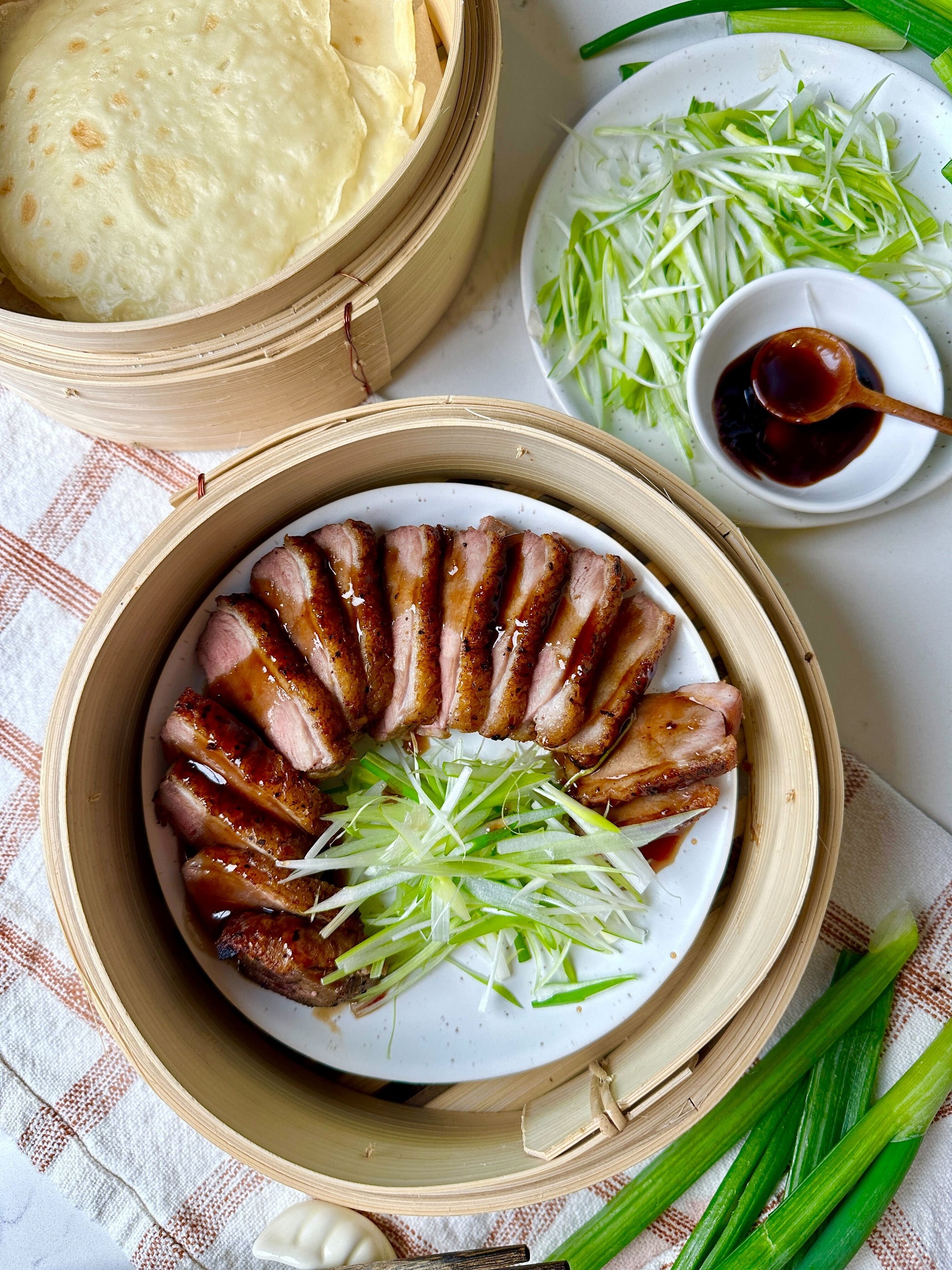 Pan-Seared Peking Duck with French-Style Crepes