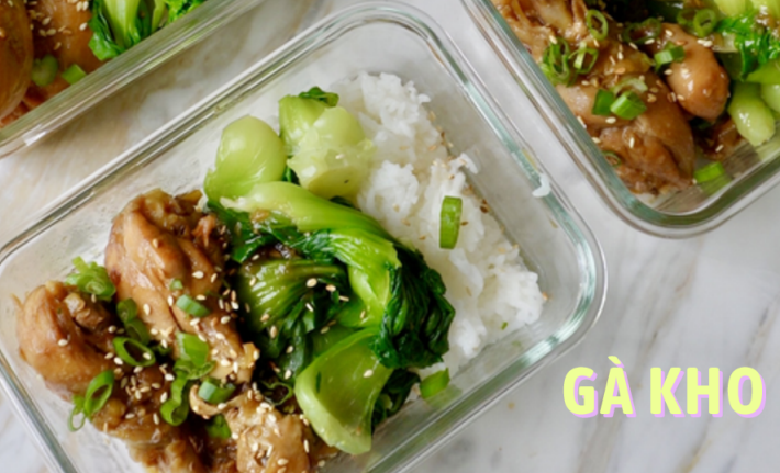 Vietnamese Braised Chicken on Rice and Bok Choy - Gà Kho
